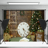 Lofaris Braun Holz Wand Leiter Uhr Baum Geschenk Weihnachten Hintergrund